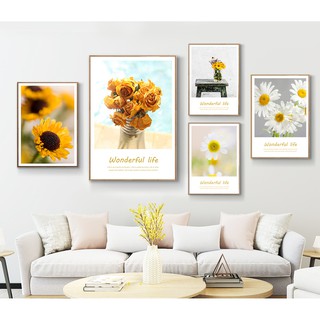 Bộ 5 tranh canvas treo tường hoa cúc tông vàng trắng Wonderful life TTC 20-7119