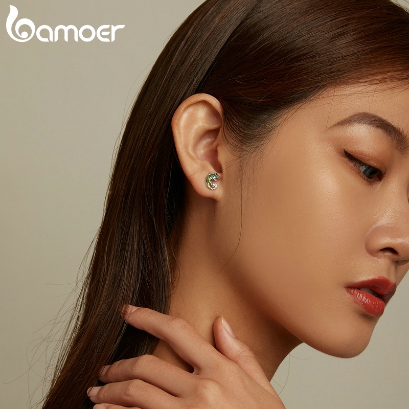 Đôi bông tai BAMOER bse587 bằng bạc 925 hình tắc kè hoa thời trang cho nữ