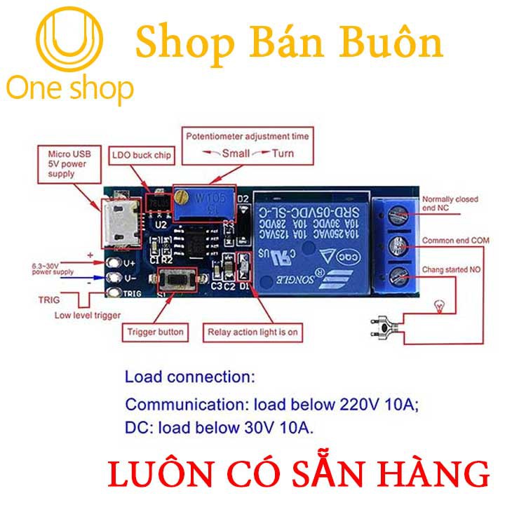 MODULE Tạo Trễ - Chuyển Mạnh Điều Khiển Relay Input 5V-30V V1