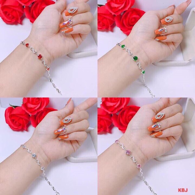 LẮC TAY NỮ BẠC TA - LẮC TAY VÔ CỤC ĐÍNH ĐÁ MÀU