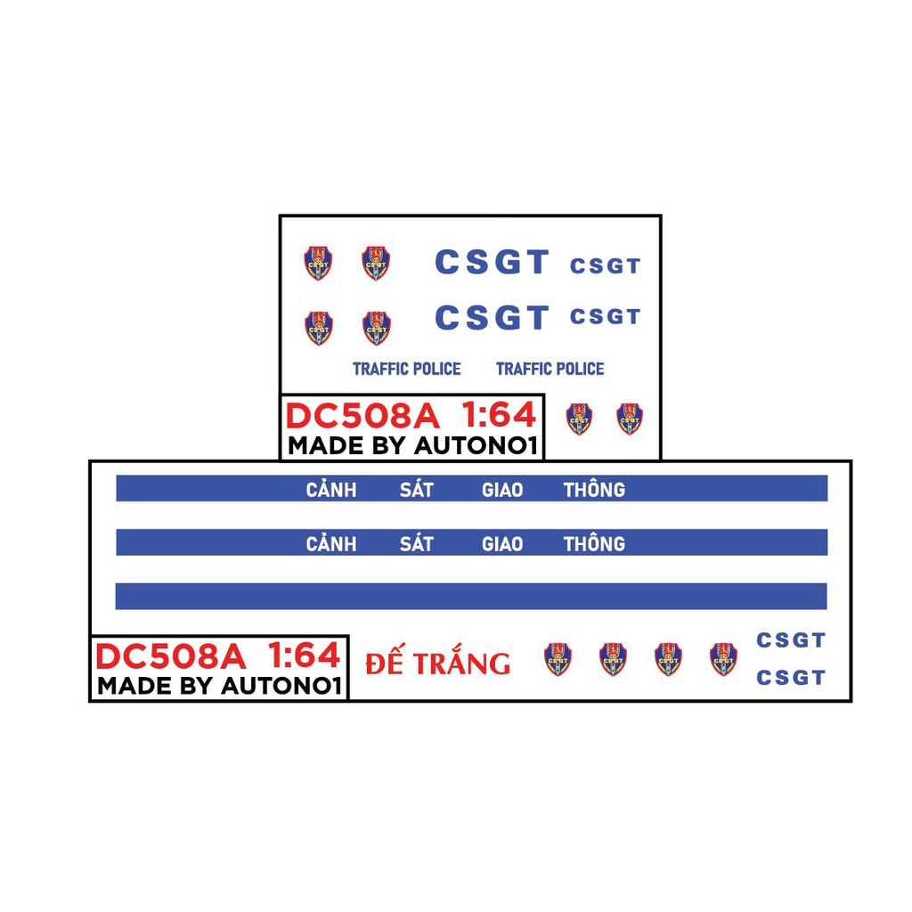 DECAL NƯỚC ĐỘ CSGT Ô TÔ TỈ LỆ 1:24 - 1:64 - 1:32 - 1:18 VÀ MÔ TÔ 1:12