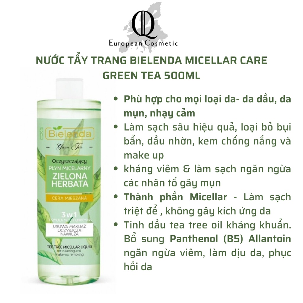 Nước Tẩy Trang BIELENDA Green Tea, Fresh Juice Làm Sạch Sâu Da 500ml