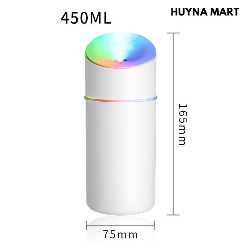 Máy Phun Sương Tạo Ẩm Cho Phòng Điều Hòa, Xe Hơi Có Đèn Led Nhiều Màu Mới 450ml (Tặng kèm 1 lõi lọc thay thế)