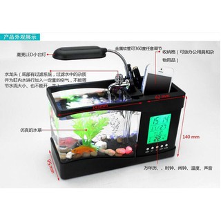 Bể Cá Mini Để Bàn Siêu Dễ Thương + Đồng Hồ
