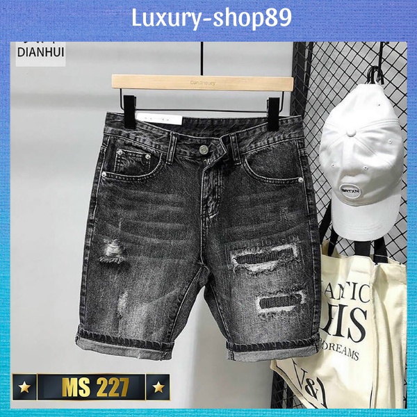 Quần short jean nam co giãn cao cấp, Quần đùi Chất Bò phối rách cá tính Luxury-Shop89 SJKV227
