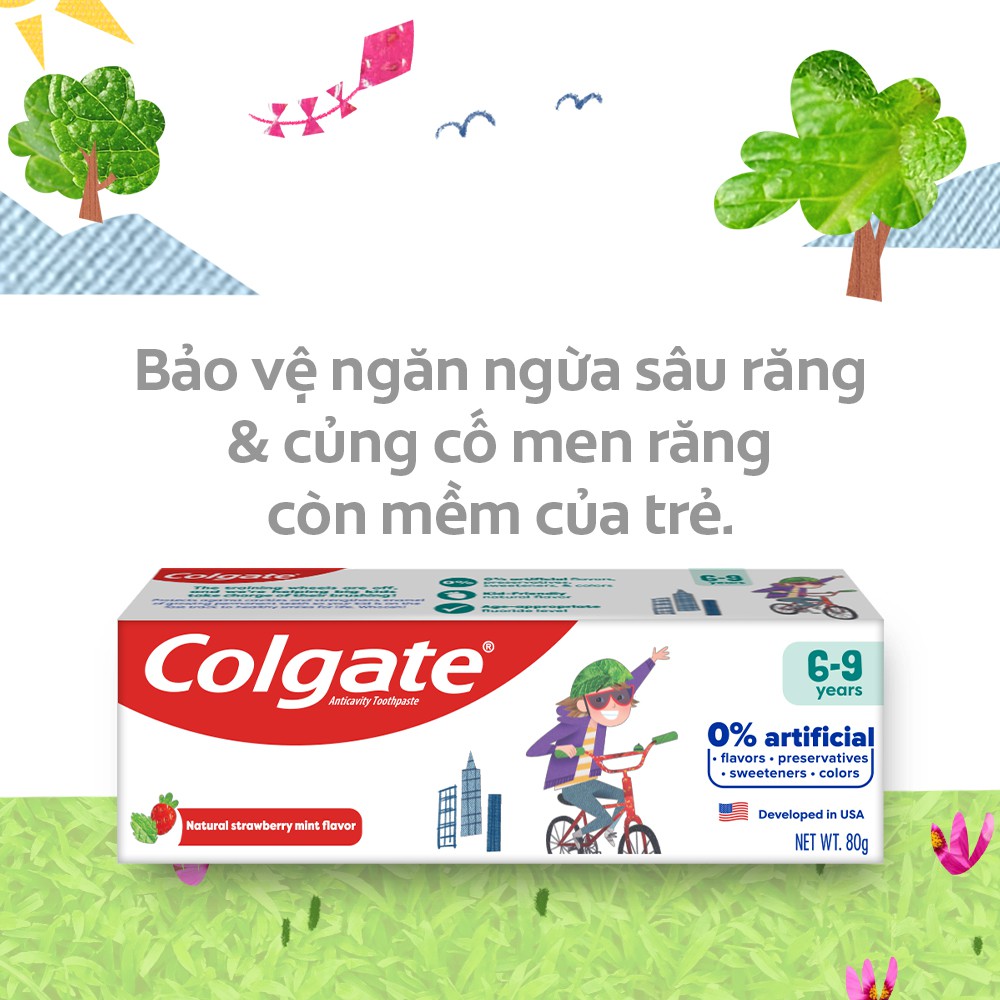 Bộ 2 Kem Đánh Răng Trẻ Em Colgate Kid Free From không chất nhân tạo cho bé từ 6 đến 9 tuổi 80g