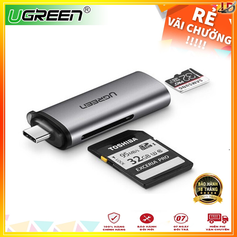 Đầu đọc thẻ nhớ SD/TF chuẩn USB Type C Ugreen 50704 chính hãng - Phukienleduy