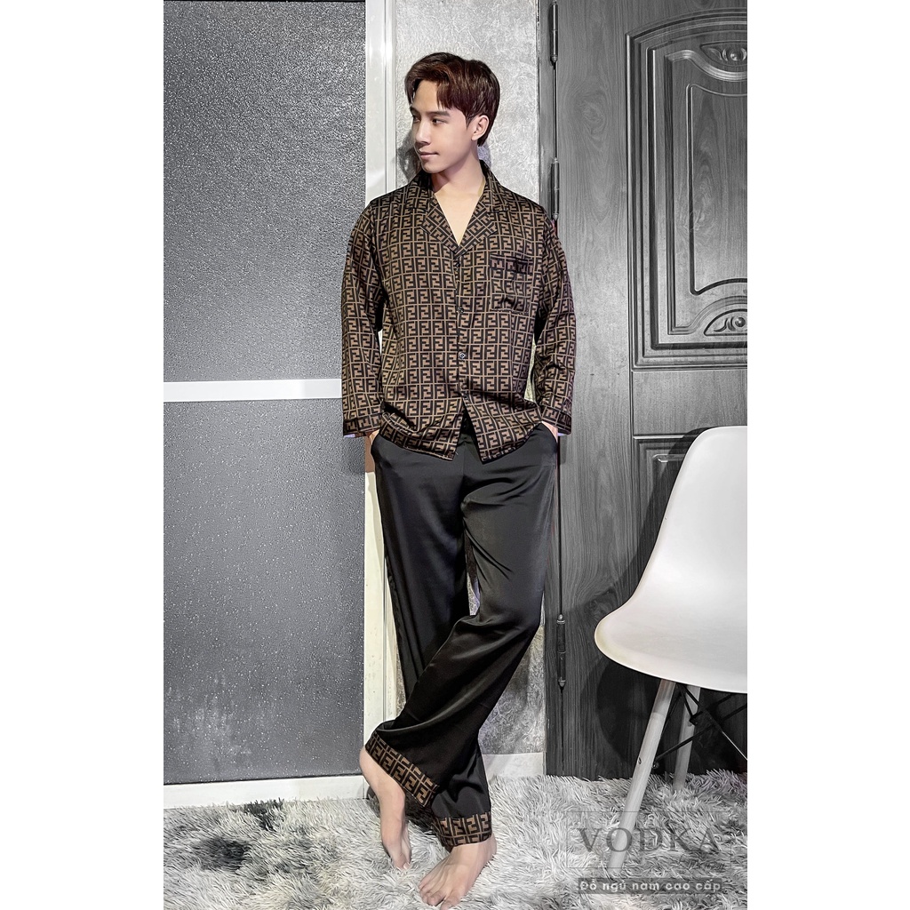 Đồ ngủ nam pijama lụa satin cao cấp hoa văn sắc nét siêu mềm mại thoáng mát thời trang sang chảnh FD13 - VODKA LUXURY