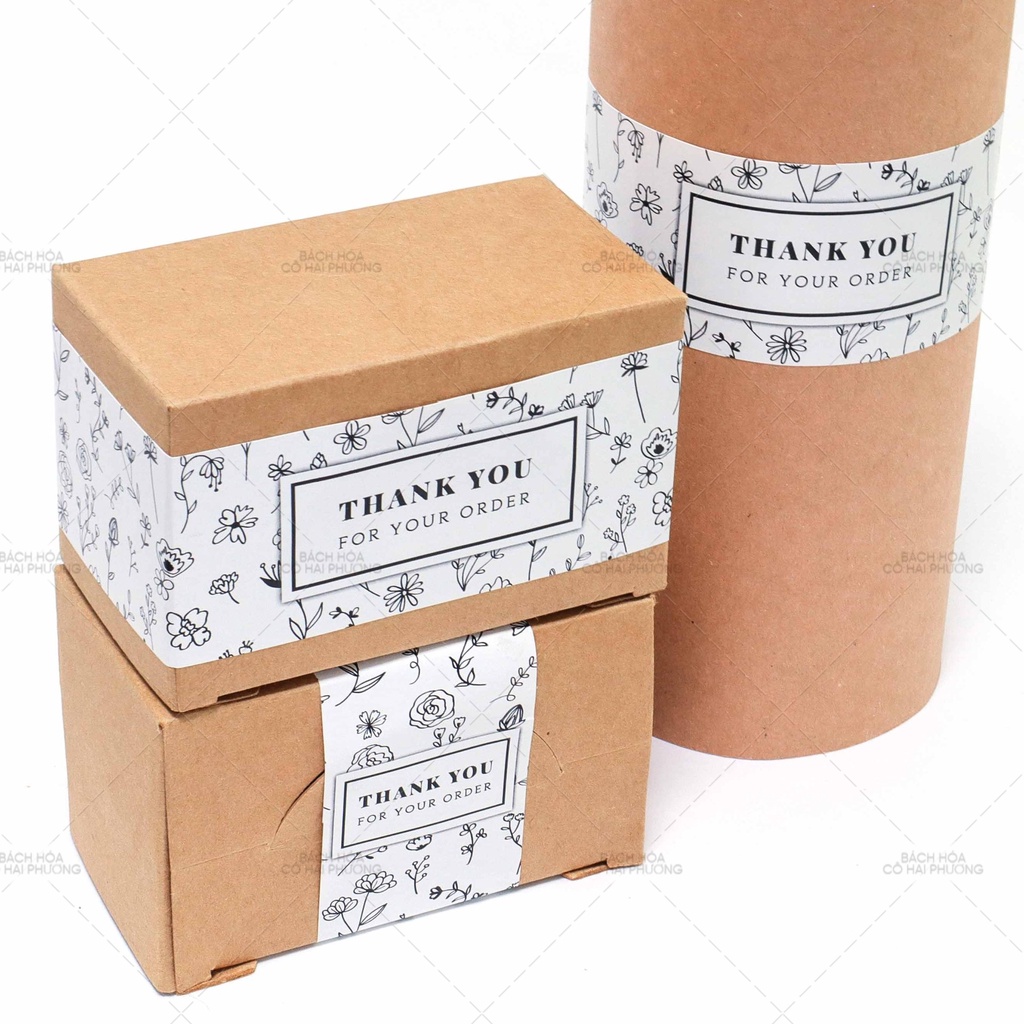 SET 3 TEM DÁN/ STICKER THANK YOU, TEM NIÊM PHONG/TEM DÁN HỘP CARTON ĐÓNG GÓI - Mẫu hoa dài