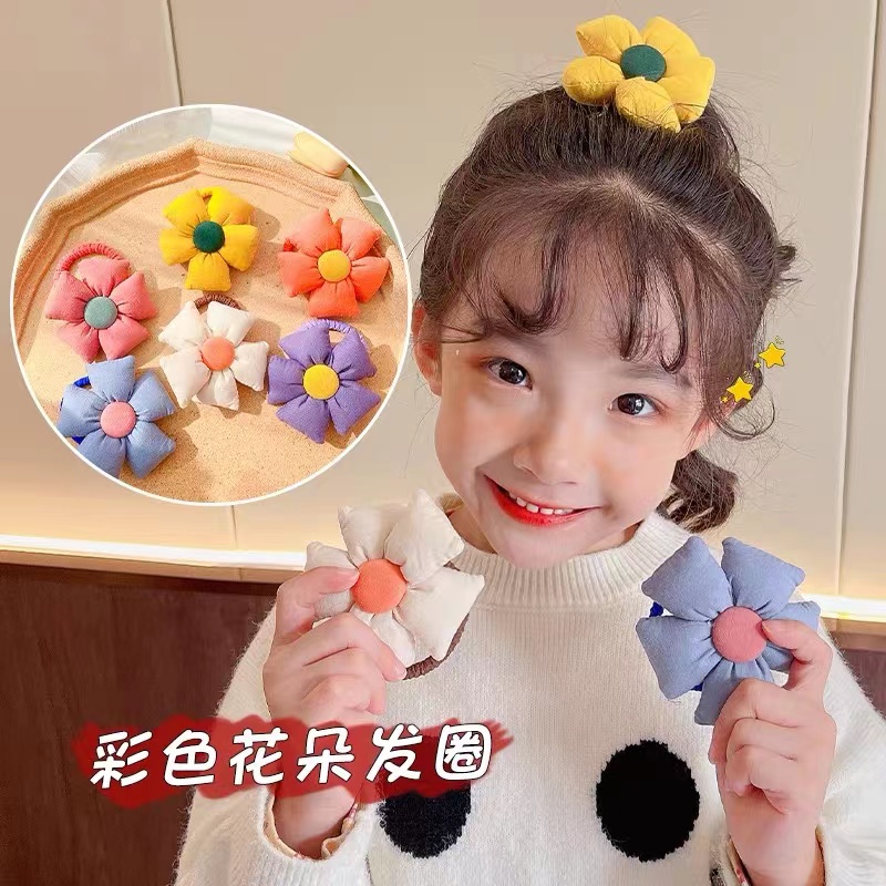 Dây Cột Tóc Cao Su Co Giãn Bọc Vải Cotton Họa Tiết Hoa Hướng Dương Dễ Thương Phong Cách Hàn Quốc Cho Bé Gái