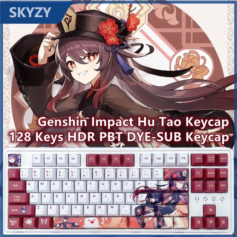 128 phím Genshin Impact Hu Tao Keycap Cherry Profile Anime PBT Dye Sub Bàn phím cơ học Keycaps