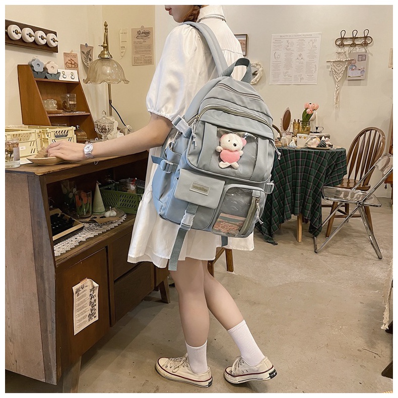Balo học sinh ulzang kèm gấu trắng quảng châu