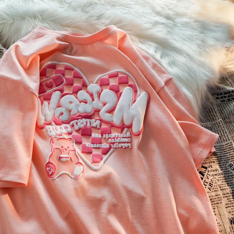 Áo thun PEWARN tay ngắn dáng rộng in họa tiết trái tim phong cách Hàn Quốc harajuku thời trang cho nữ