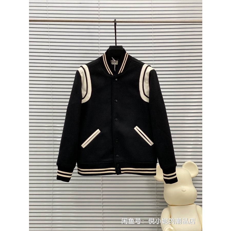 ÁO KHOÁC BOMBER VARSITY SLP SAINT LAURENT TEDDY YSL , ÁO KHOÁC DA LỘN NAM NỮ UNISEX