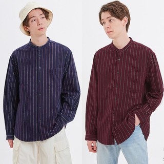 Áo sơ mi nam dài tay cổ tàu kẻ sọc dọc dòng flannel thời trang của GU - Nhật
