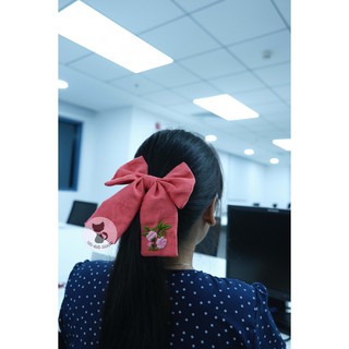 Đồ Cột Tóc Đỏ Son - Dây Cột Tóc Thêu Tay - Scrunchies Thắt Nơ
