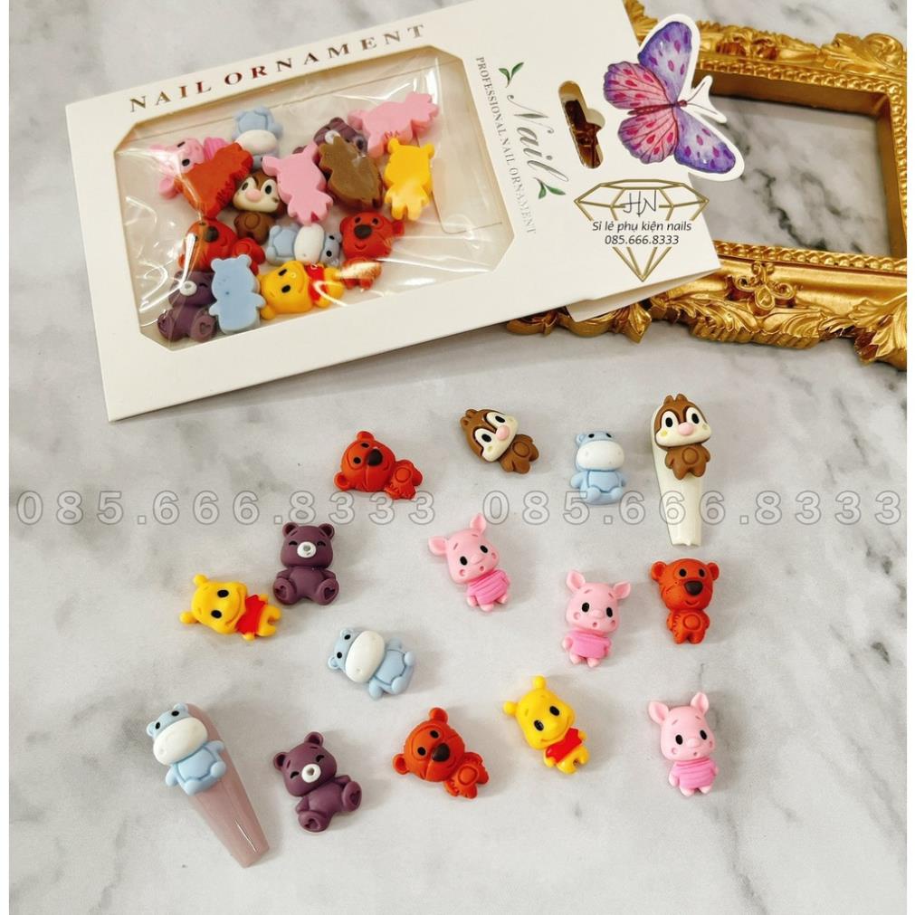 Set charm gấu poor hoạt hình trang trí móng