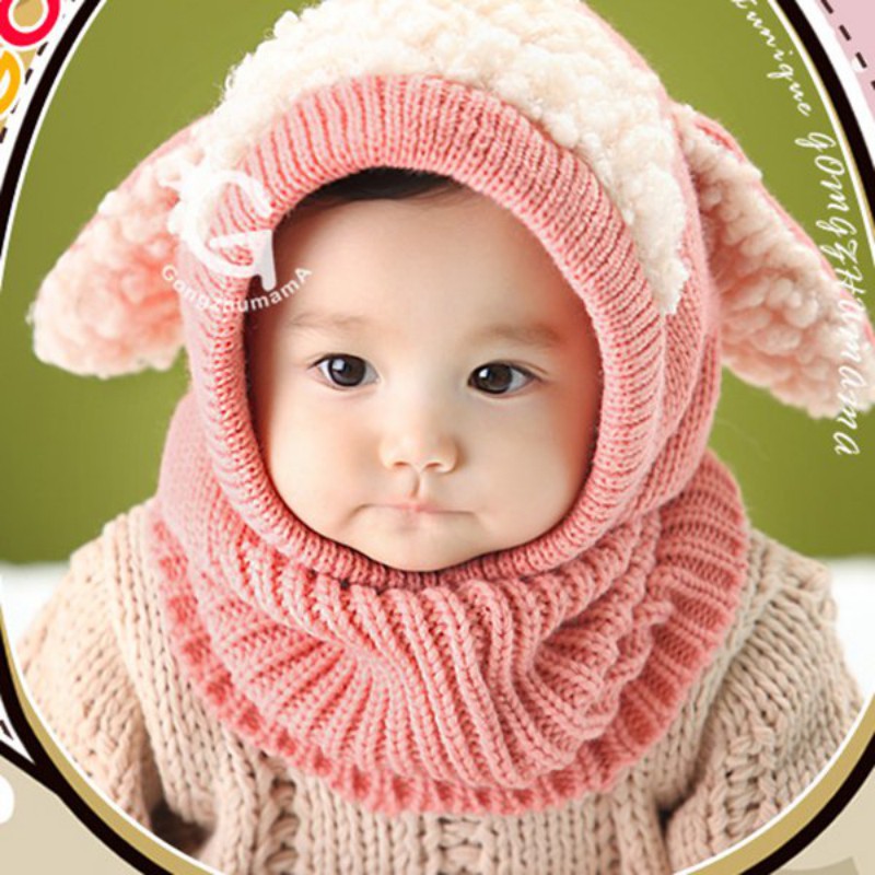 Mũ len phối khăn quàng cổ ấm áp đáng yêu dành cho em bé