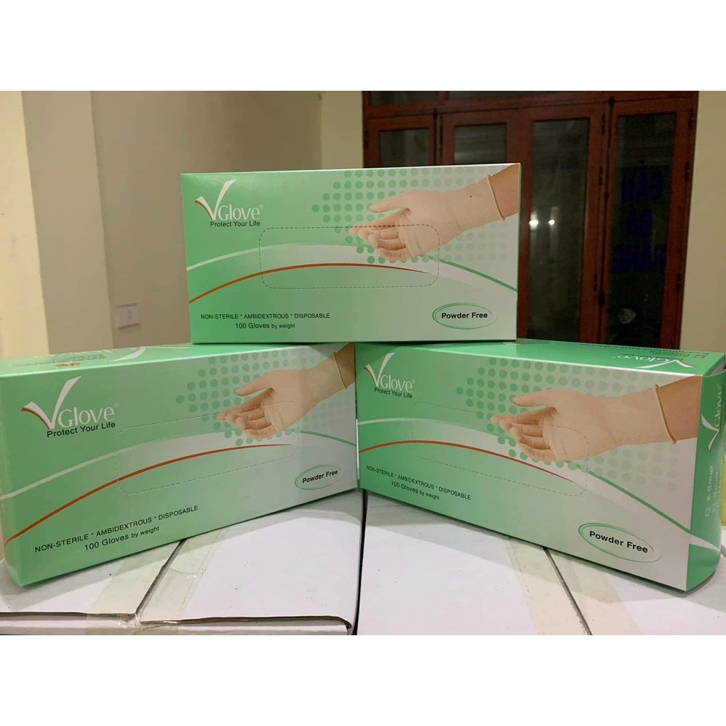 Gang tay y tế | bao tay y tế Vglove có bột và không bột hộp 100 chiếc dùng trong y tế, spa, tmv