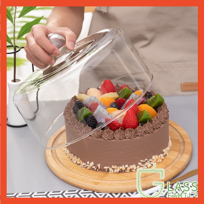 Khay Phục Vụ Bánh Kem/Bánh Ngọt Bằng Kính + Đế Gỗ Cho Đám Cưới