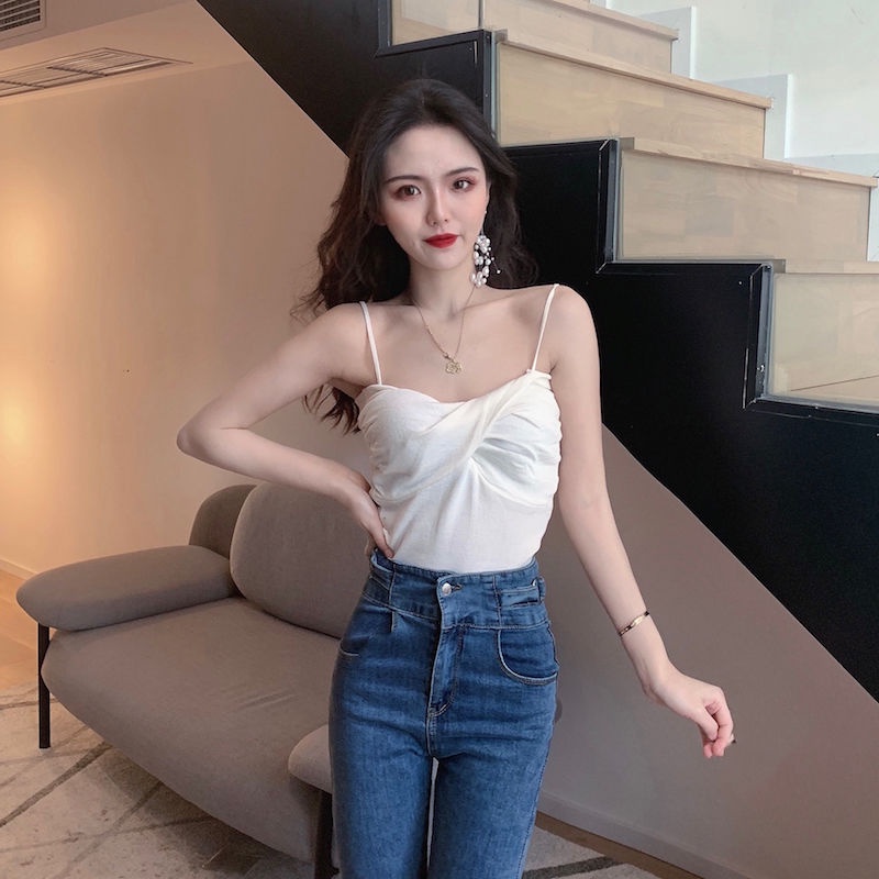 Jiashucheng Áo Dệt Kim Hai Dây Dáng Ngắn Ôm Sát Mùa Xuân Hè Tươi Tắn Nhỏ Nhắn Phong Cách Retro Cho Nữ