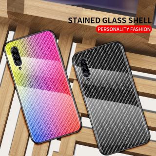 For Samsung A90 5G A10s M10s A50s A30s A50 A20s Carbon Fiber Glossy Texture Tempered Glass Phone Case