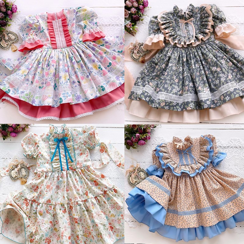 Đầm Công Chúa Lolita Tay Phồng Phối Ren Hoa Phong Cách Châu Âu Cho Bé Gái 1-5 Tuổi