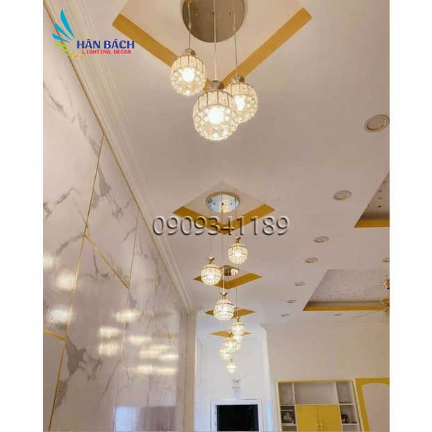 Đèn thả: Bộ 3 đèn thả trần pha lê sang trọng, đèn thả bàn ăn, phòng ngủ, bao gồm bóng led