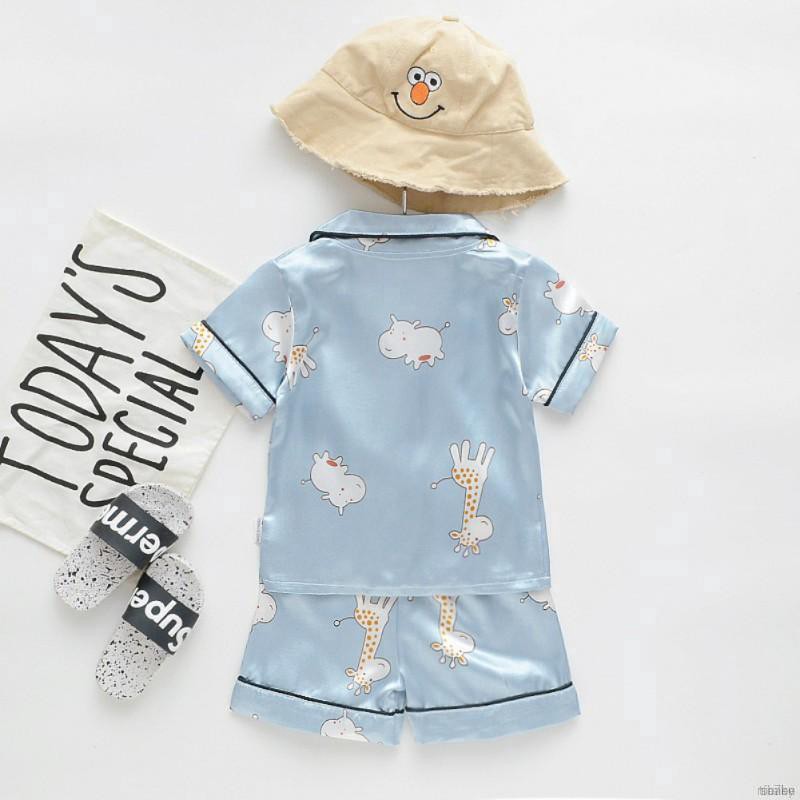 ruiaike  Baby Pajamas Boy Girl Summer Animals Print Short Sleeve Tops + Pants Two Piece Sleepwear Set Clothes