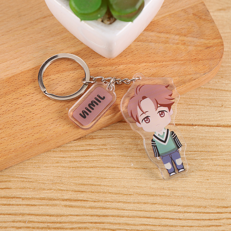 BTS keychain anime đôi mặt dây chuyền acrylic trong suốt