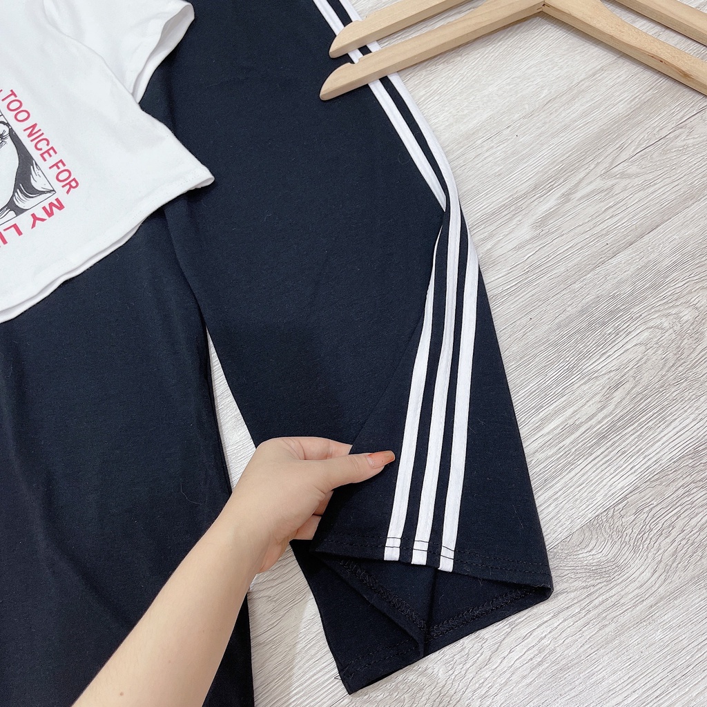Set croptop cô gái quần chạy sọc ống suông TL758