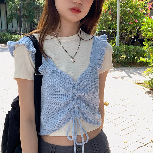 Áo dệt kim ZHELIHANGFEI phối dây rút thiết kế ôm dáng nhẹ nhàng