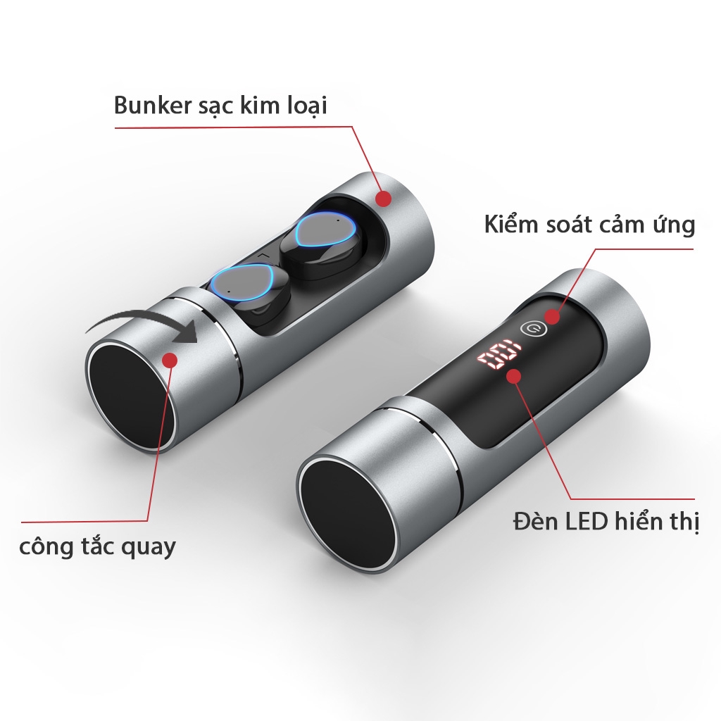 Tai nghe Bluetooth cảm ứng không dây có màn hình hiển thị chống nước tốt chất lượng cao