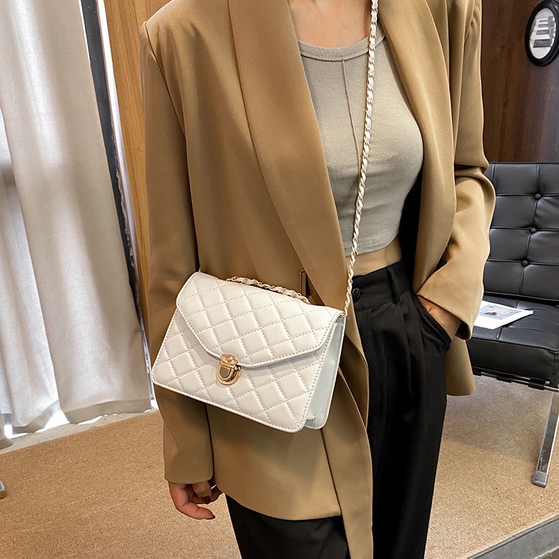 Túi xách mini hình vuông đeo chéo vay dây xích phối đá sành điệu cho nữ