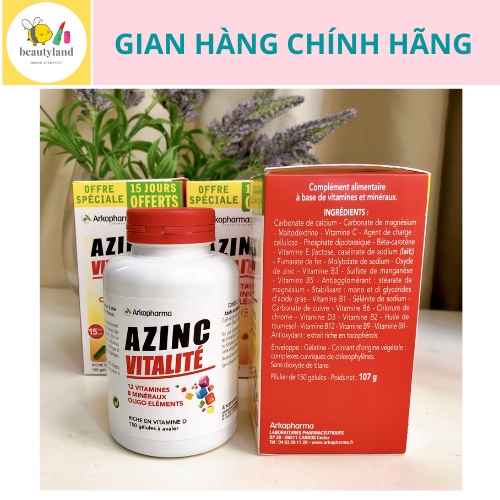 Vitamin tổng hợp Azinc Vitalite Arkopharma tăng cường đề kháng 150v Pháp