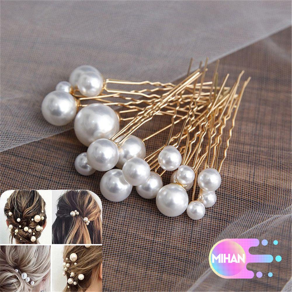 Bộ 16 trâm cài tóc hình chữ U đính hạt ngọc trai nhân tạo nhiều màu sắc xinh xắn dành cho nữ