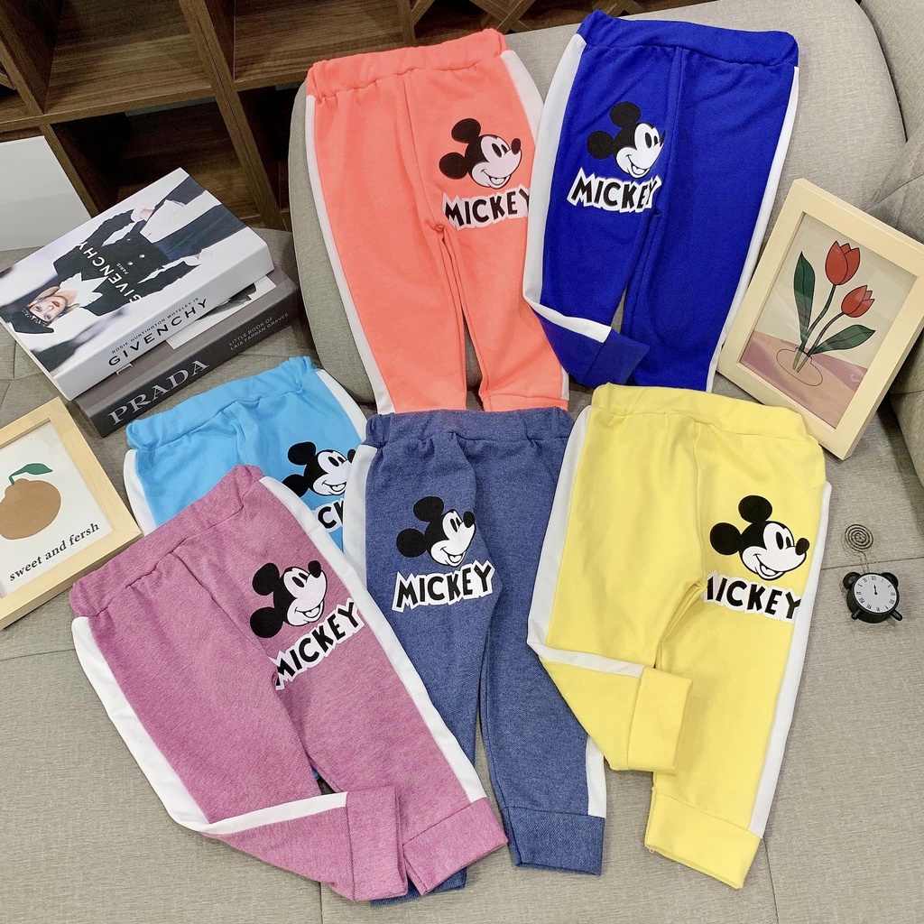 Quần dài trẻ em, quần dài Mickey cho bé chất vải Da cá thông thoáng dày dặn hàng loại 1