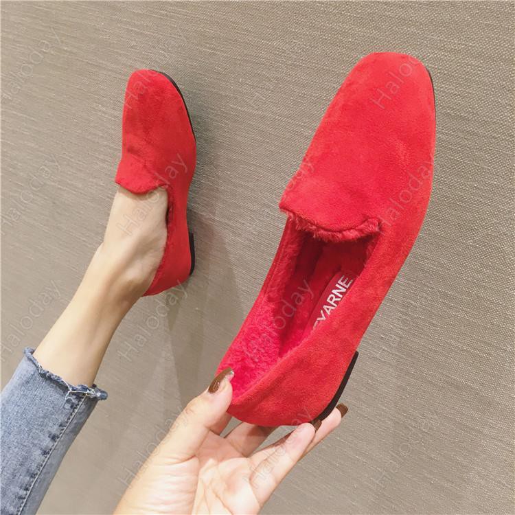 Giày Lười Da Lộn Đế Mềm Phối Nhung Ấm Áp Hợp Thời Trang Mùa Đông Size 35-41