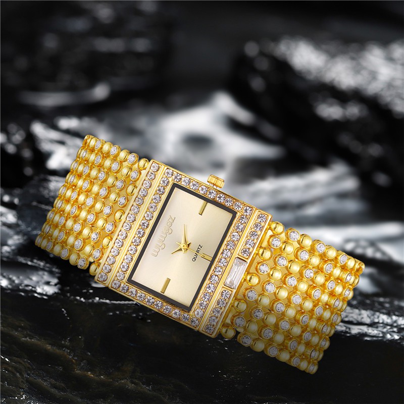 Đồng Hồ Quartz Nữ Mặt Vuông Đính Hột Xoàn Dây Thép Không Gỉ Sang Trọng