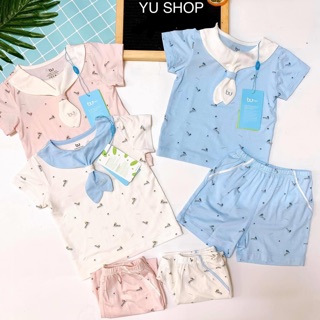 BU Bộ áo cổ Hải quân cộc tay Bamboo in hà mã BB033