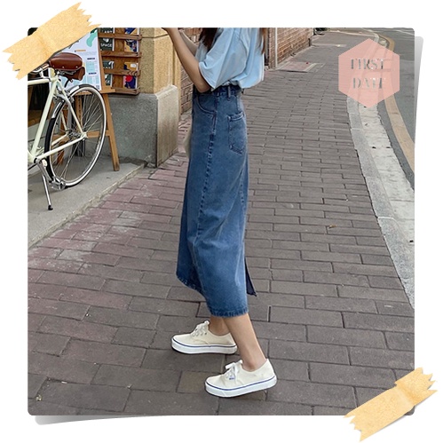 (SẴN) Chân Váy bò dài FIRST DATE chân váy jean denim  chữ A chân váy jeans trơn basic đơn giản dễ phối | BigBuy360 - bigbuy360.vn