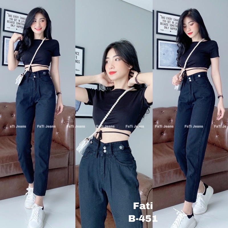 Quần baggy nữ màu đen cạp cao 2 nút Lê Huy fashion Ms 451