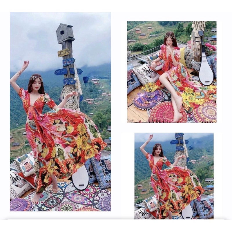 Đầm Maxi Hoa, Váy Maxi Hoa V43A Chất Lụa Mềm Mát, Cực Phẩm Cho Cô Nàng Sống Ảo, Phiên Bản Hot Nhất Hè 2022, Ngắm Là Phê