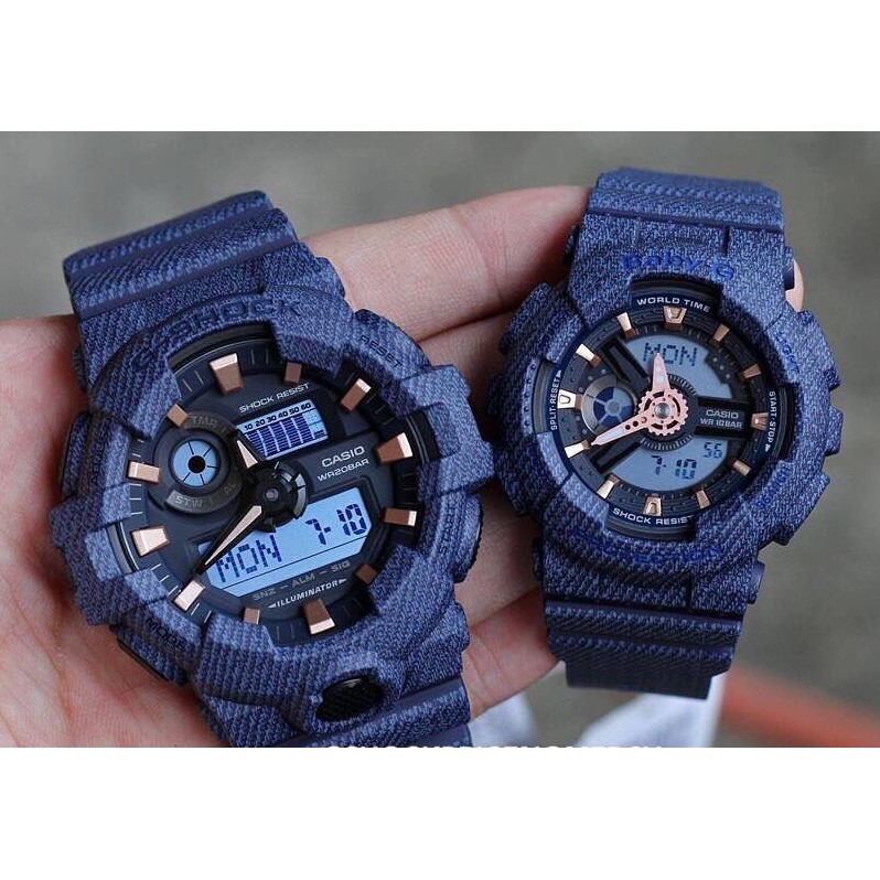 Đồng hồ Casio G-Shock GA-700DE-2A và Baby-G BA-110DE-2A1 màu denim: Cặp đôi QUARTZ