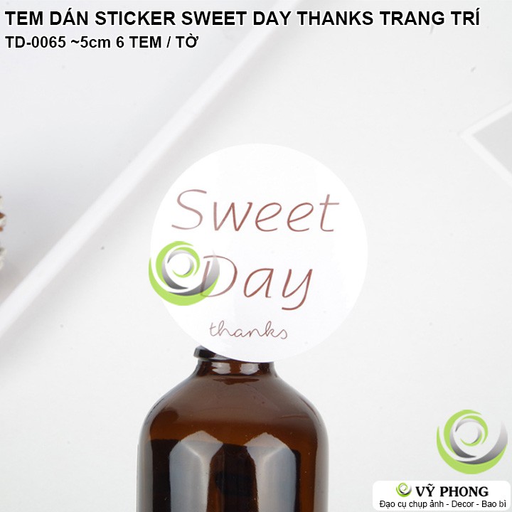 TEM DÁN TRÒN SWEET DAY THANKS TRANG TRÍ NIÊM PHONG BAO BÌ HỘP QUÀ TẶNG TD-0065