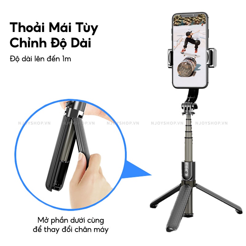 Gậy Chụp Ảnh 3 Chân L08 Chống Rung Gimbal Có Điều Khiển Bluetooth Hỗ Trợ Chụp Ảnh Selfie Tự Sướng Quay Video Njoyshop