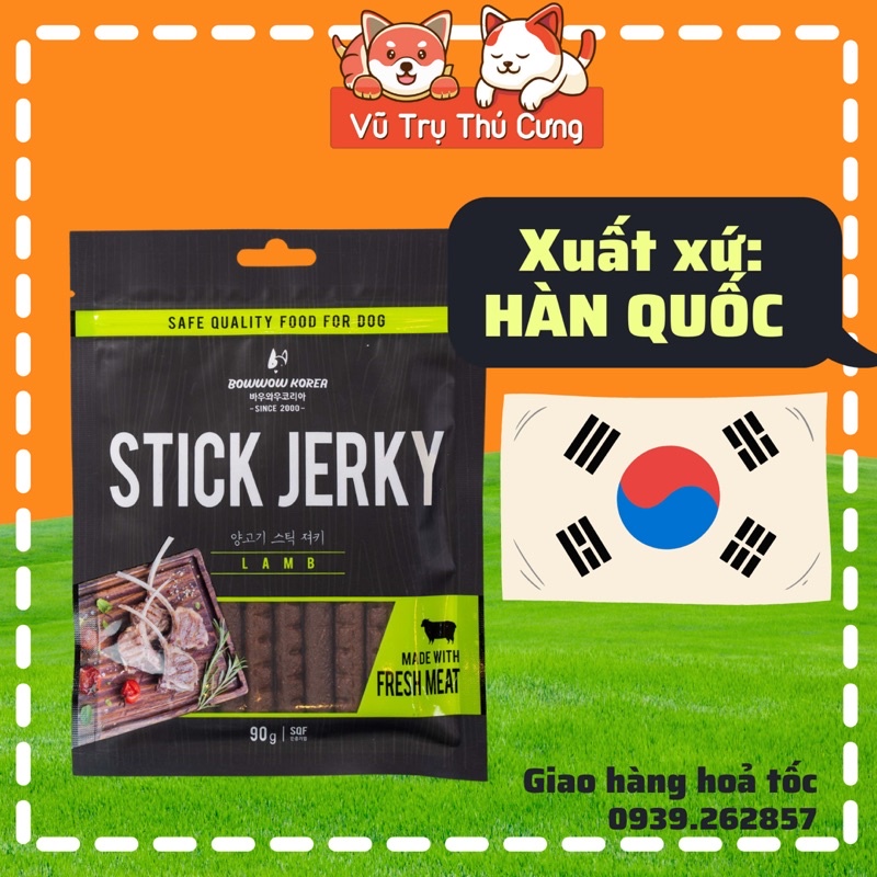 Thịt bò que, cừu que cho Chó Bow wow Hàn Quốc, 90g, Snack, bánh thưởng cho chó mọi độ tuổi