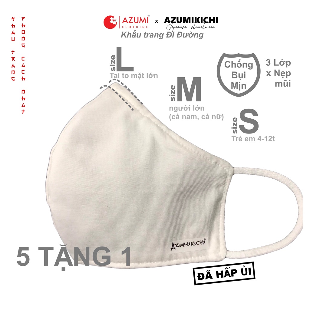 Khẩu trang vải 3 lớp có nẹp mũi Mua 5 TẶNG 1, khẩu trang thời trang cao cấp Azumikichi