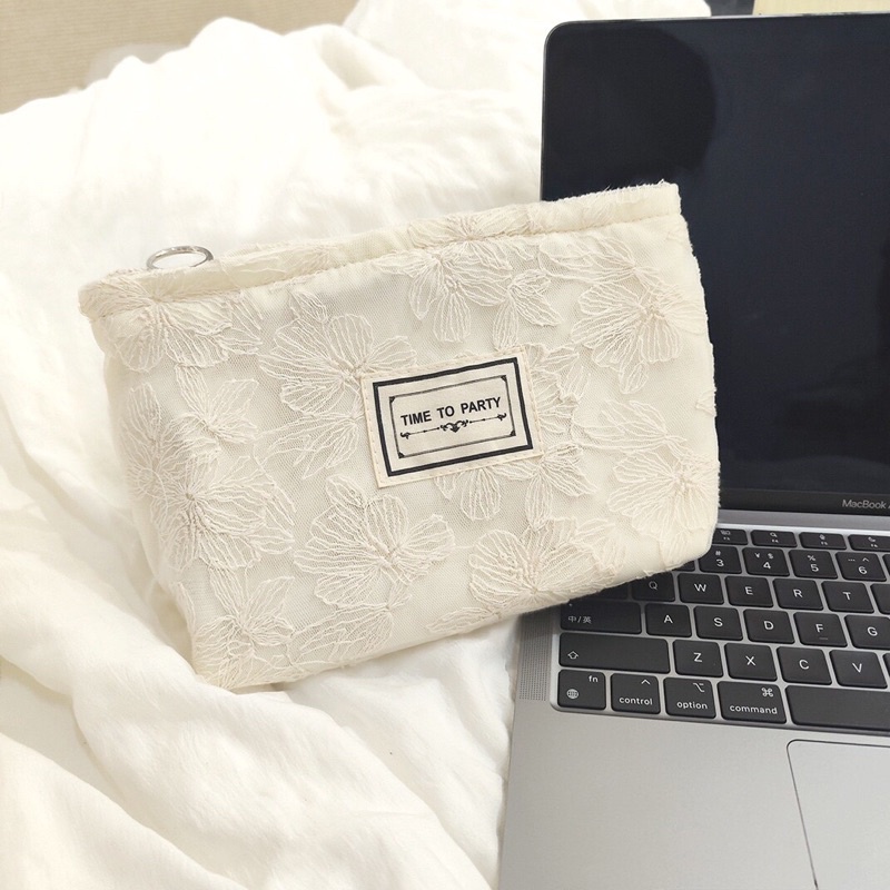 Túi Đựng Mỹ Phẩm/Bút Nhỏ Gọn Vải Jacquard Hoạ Tiết Thêu Nổi Xinh Xắn Thời Trang