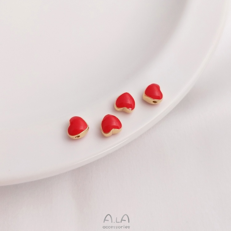 Chuỗi Hạt Cườm Đồng 14K Hình Trái Tim Màu Sắc Xinh Xắn Dùng Để Làm Đồ Trang Sức